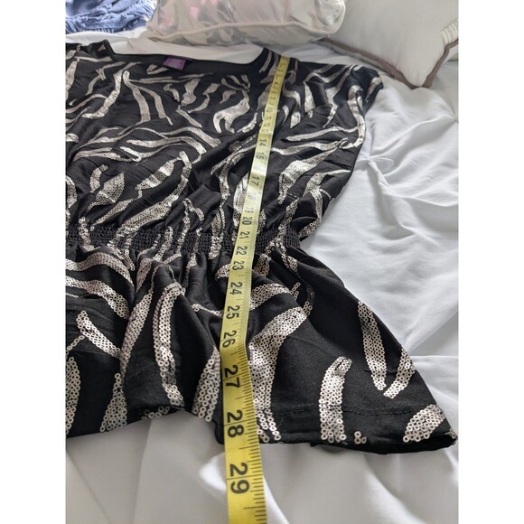 Beverly Drive Peplum Top Womens 3X Gold Sequined Tiger Pattern Black Blouse Glam - Picture 13 of 13